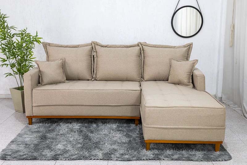 Sofá 3 Lug. Milão C/Chaise Lado Esquerdo Linho Bege 1006 Larg. 2.30m - Molas Ensacadas - Imagem 4