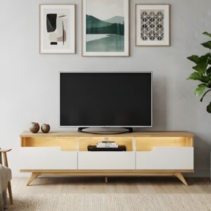 Bancada Diplomata Larg. 2.00m Cinamomo/Off Para TV's até 70 Polegadas - Valdemóveis