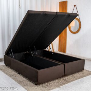 Base Box Baú Queen Bipartido Prime Confort 158x198x45 Sued Marrom Blindado - Issacar