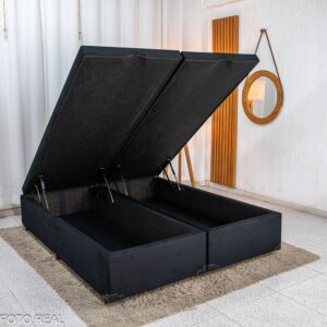 Base Box Baú Queen Bipartido Prime Confort 158x198x45 Sued Preto Blindado - Issacar