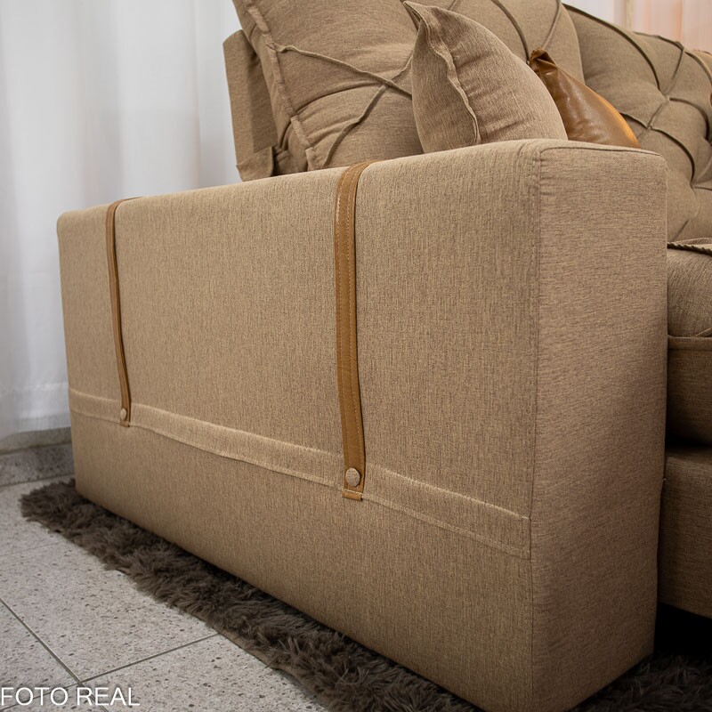 Sofá Retrátil Reclinável Malibu 2.10m Linho Bege 1006 - D33 e Molas Ensacadas - Imagem 9