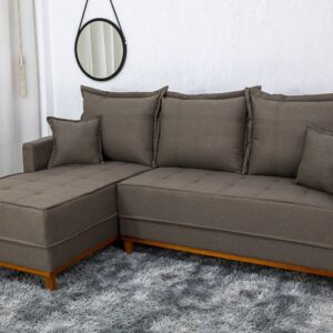 Sofá 3 Lug. Milão C/Chaise Lado Direito Linho Marrom 1007 Larg. 2.30m - Molas Ensacadas