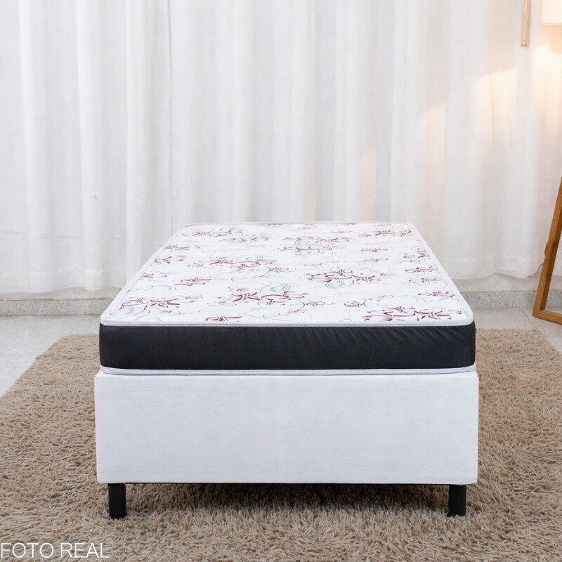 Box Solteiro Korino Branca Ortobel + Colchão Solteiro Soffie Lotus 88x188x49 D20 Borda Preta Det. Vermelho - Nosso Sonho - Imagem 3