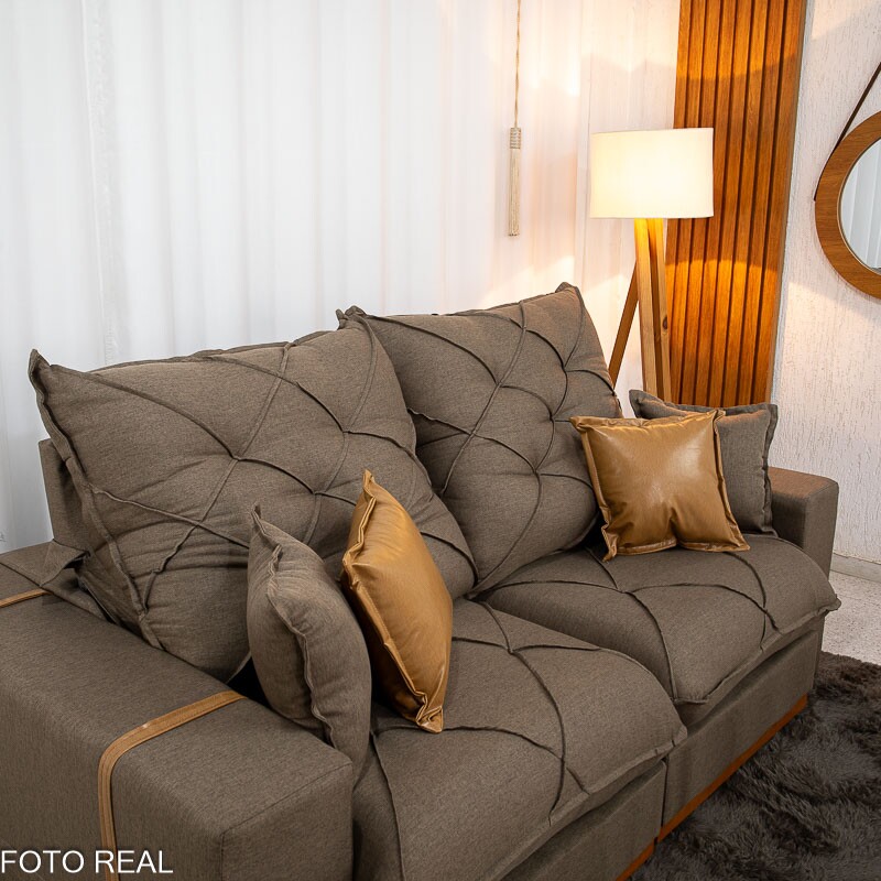 Sofá Retrátil Reclinável Malibu 2.10m Linho Marrom 1007 - D33 e Molas Ensacadas - Imagem 5
