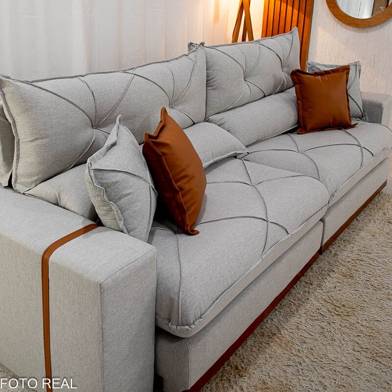 Sofá Retrátil Reclinável Gran Bello 2.90m Linho Cinza 31 - Molas Ensacadas - Imagem 10