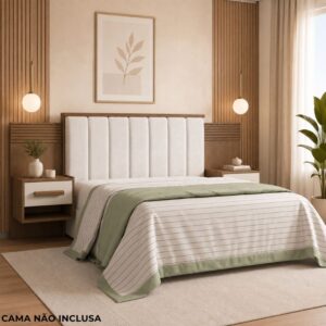 Cabeceira Casal Íris 1.40m Castanho/Off Acolchoada Linho Bege e Detalhe Ripado - D Doro