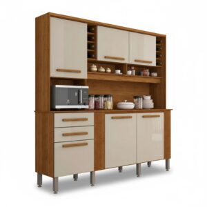 Armário Cozinha Catar Larg. 2.00m Cinamomo/Off 6 Portas 2 Gavetas - Sallêto