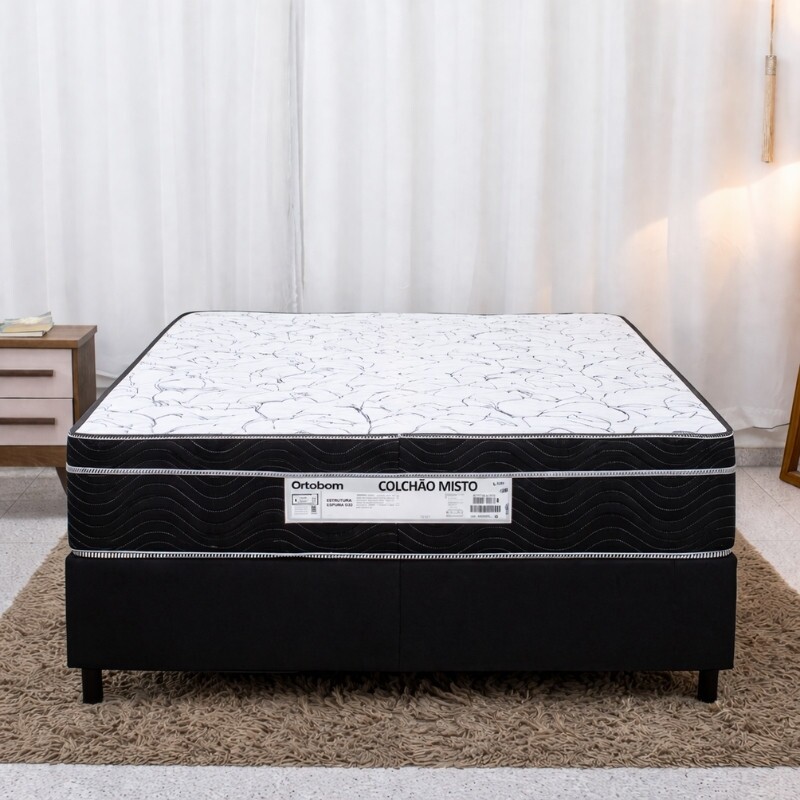 Colchão Casal Airtech 150 Ortopillow Ortopédico D45 Ortobom + Box Casal Sued Preto - Ortobel - 138x188x65 | Suporta até 200kg - Imagem 3
