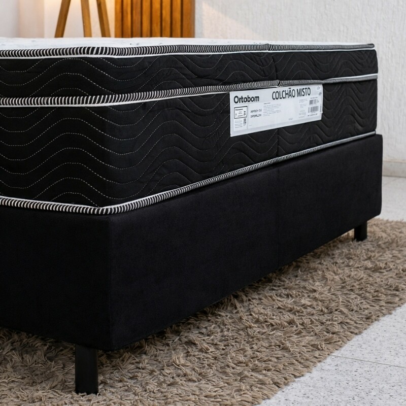 Colchão Casal Airtech 150 Ortopillow Ortopédico D45 Ortobom + Box Casal Sued Preto - Ortobel - 138x188x65 | Suporta até 200kg - Imagem 5