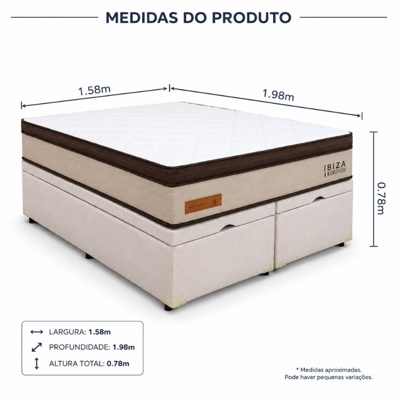 Colchão Queen Ibiza Molas Ensacadas - Bianchi + Base Box Baú Queen Bipartido Prime Confort Linhão Palha Blindado - Issacar 158x198x78 | Suporta até 400kg - Imagem 9