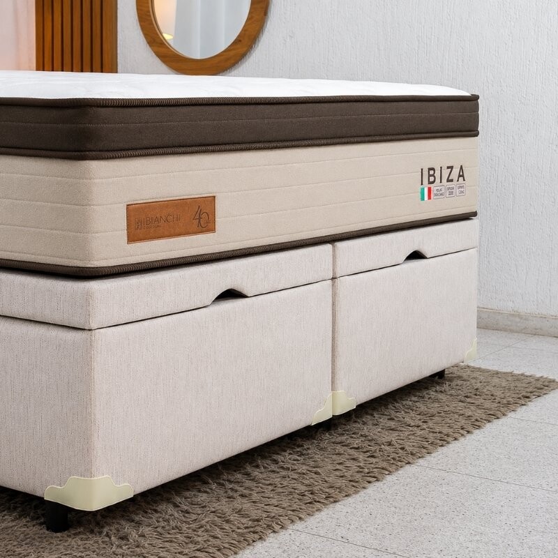 Colchão Queen Ibiza Molas Ensacadas - Bianchi + Base Box Baú Queen Bipartido Prime Confort Linhão Palha Blindado - Issacar 158x198x78 | Suporta até 400kg - Imagem 6