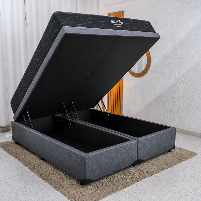 Colchão Queen Star Plus Molas Ensacadas Pocket - Inovaflex + Base Box Baú Queen Bipartido Prime Confort Linhão Petróleo Blindado - Issacar 158x198x70 | Suporta até 240kg - Imagem 3