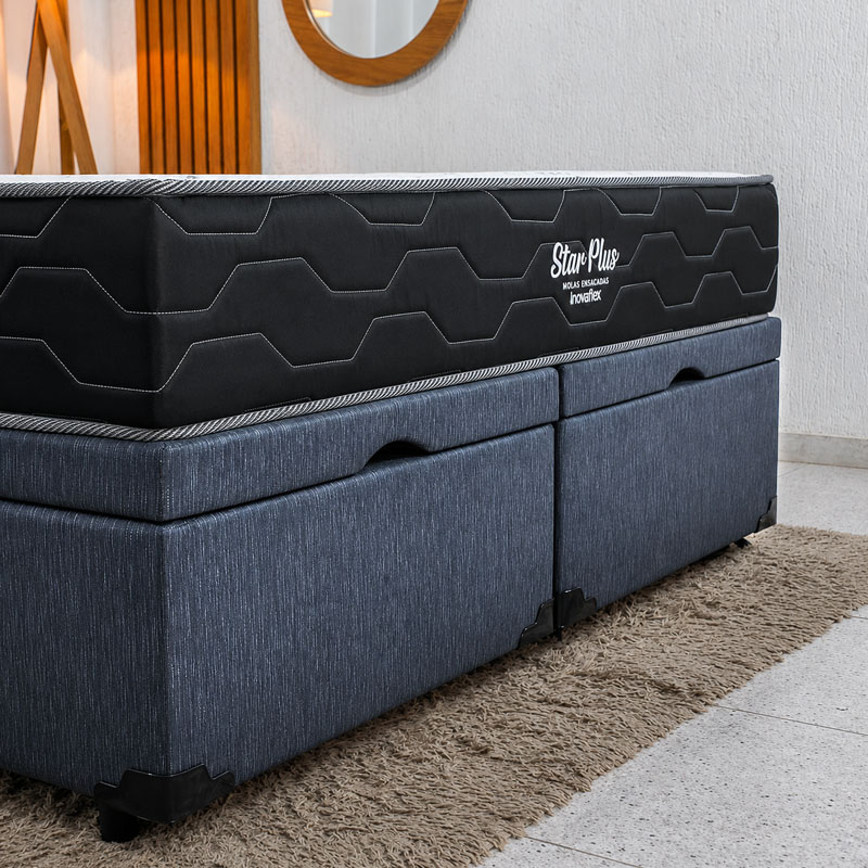 Colchão Queen Star Plus Molas Ensacadas Pocket - Inovaflex + Base Box Baú Queen Bipartido Prime Confort Linhão Petróleo Blindado - Issacar 158x198x70 | Suporta até 240kg - Imagem 6