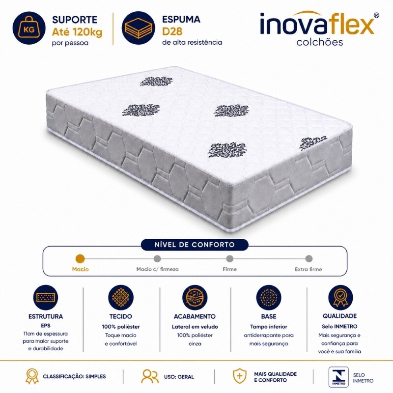 Colchão Solteiro Confort Premium Ortopédico D28 88x188x18 - Inovaflex | Suporta até 120kg - Imagem 7