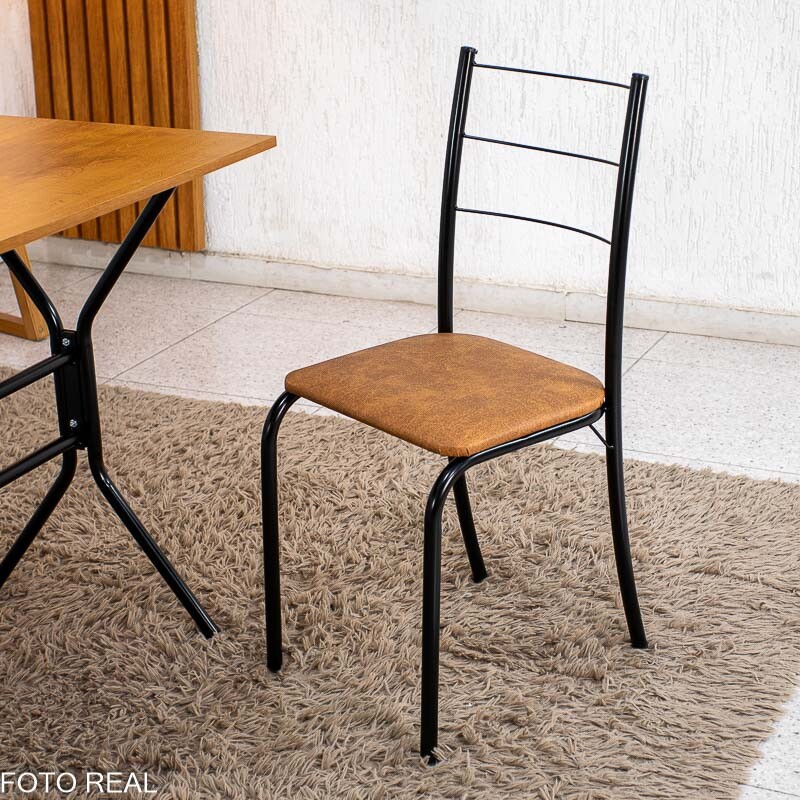 Mesa de Cozinha Belize Tampo MDF 90x58 Naturale Base Nexus Preto Fosco + 4 Cadeiras Belize Korino Marrom | Tubo Minas - Imagem 4