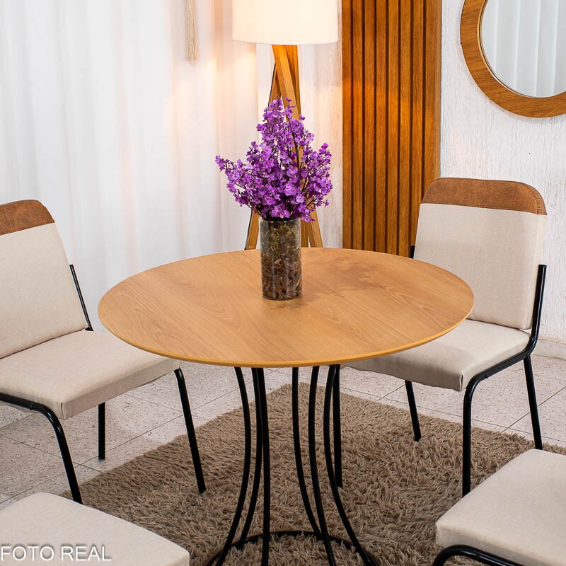 Conjunto Mesa Malta Redonda 90x90 Naturale Base Ônix Preto Fosco + 4 Cadeiras Malta Bege - Tubo Minas - Imagem 3