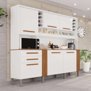 Armário Cozinha Catar Branco/Cinamomo 6 Portas 2 Gavetas Larg. 2.00m - Sallêto