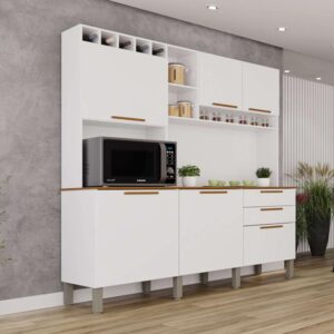 Armário Cozinha New Topázio Branco/Cinamomo 6 Portas 2 Gavetas Larg. 1.65m - Sallêto