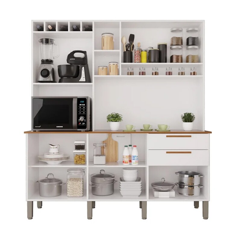 Armário Cozinha New Topázio Branco/Cinamomo 6 Portas 2 Gavetas Larg. 1.65m - Sallêto - Imagem 5