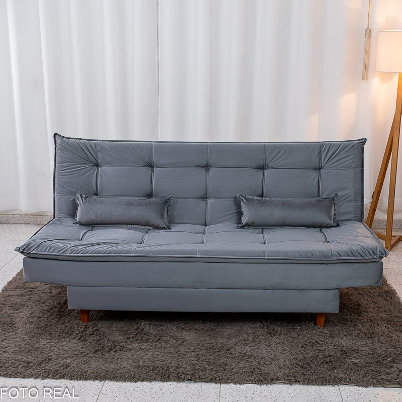 Sofá Cama Premium Veludo Cinza 2303 Larg. 1.80m - Imagem 4