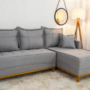 Sofá 3 Lug. Com Chaise Lado Esquerdo Milão Larg. 2.30m Linho Cinza 1008 - Molas Ensacadas