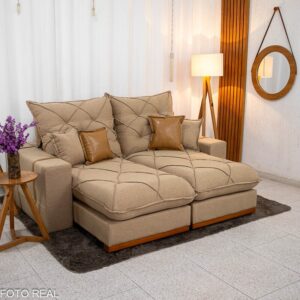 Sofá Retrátil Reclinável Malibu 2.10m Linho Bege 1006 - D33 e Molas Ensacadas