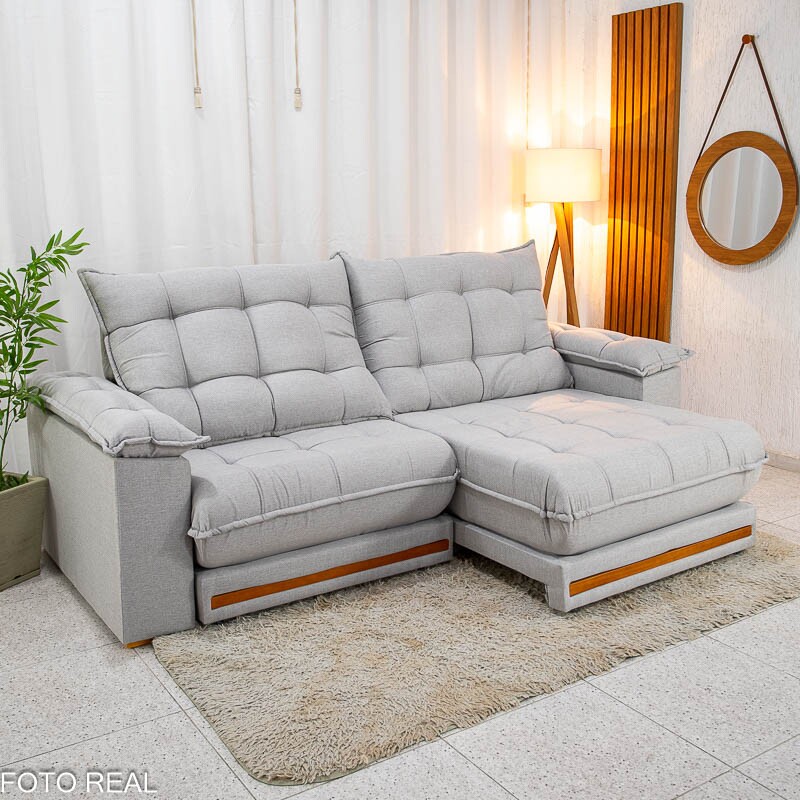 Sofá Retrátil Reclinável Barcelona 2.30m Linho Cinza 461 - D33 e Molas Ensacadas - Imagem 3