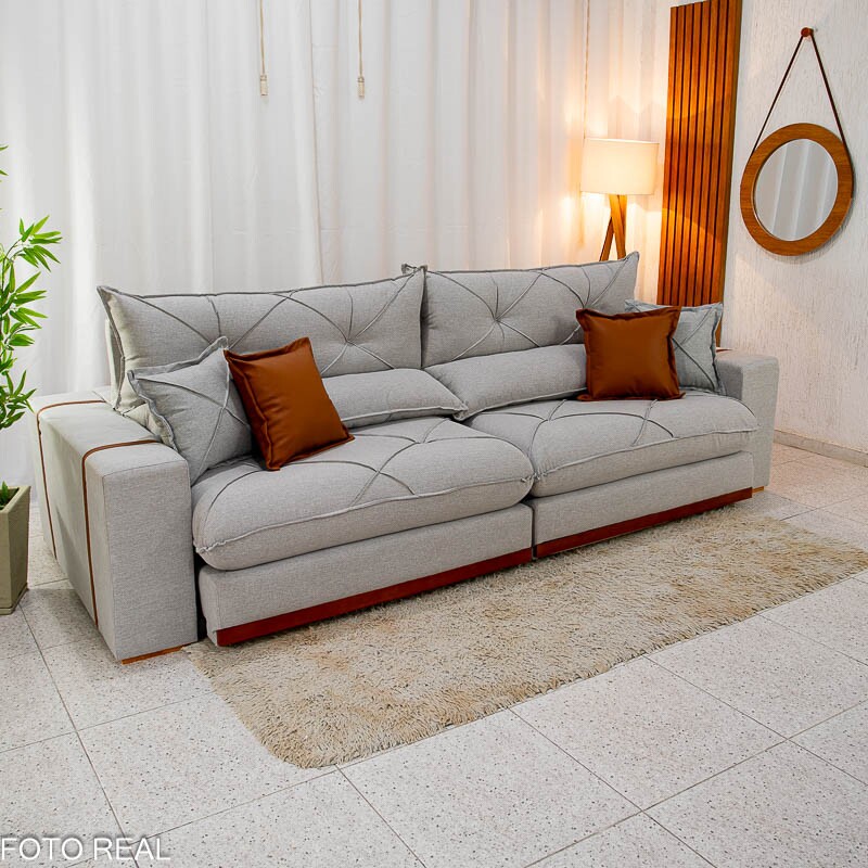 Sofá Retrátil Reclinável Gran Bello 2.90m Linho Cinza 31 - Molas Ensacadas - Imagem 14