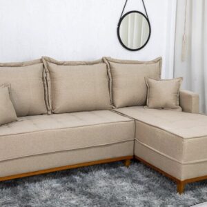 Sofá 3 Lug. Milão C/Chaise Lado Esquerdo Linho Bege 1006 Larg. 2.30m - Molas Ensacadas