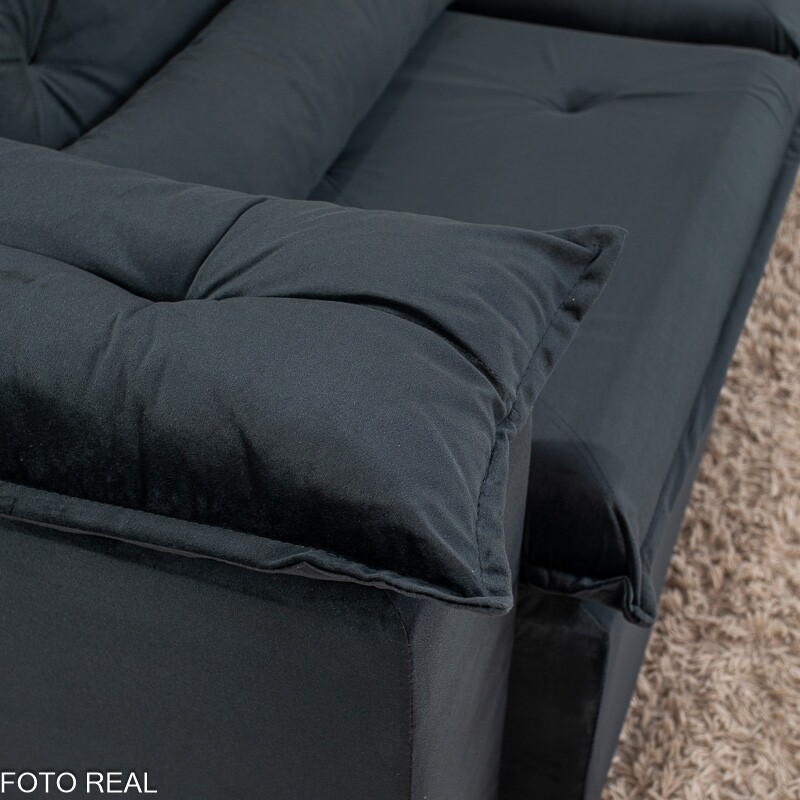Sofá Retrátil Reclinável City 2.70m Veludo Preto - Sem Caixa - Imagem 9
