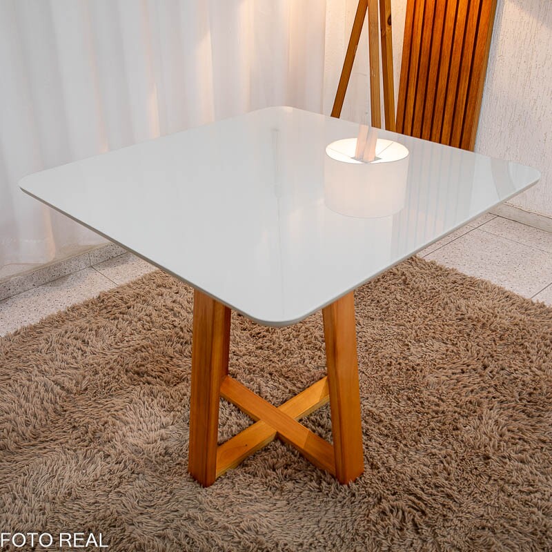 Mesa de Jantar Bali 90×90 Vidro Off/Base Madeira + 4 Cad. Atlanta Linho Bege Cru Madeira Minas Plac - Entregue Montada - Imagem 8