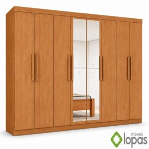 Guarda-roupa Andara Amêndoa Clean C/Espelho 8 Portas 4 Gavetas Larg. 2.36m - Lopas