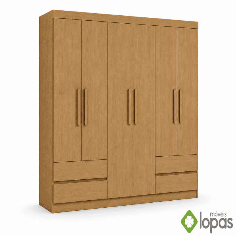 Guarda-roupa Zeus Amêndoa Clean 6 Portas 4 Gavetas Larg. 1.77m - Móveis Lopas - Imagem 4