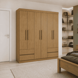 Guarda-roupa Zeus Amêndoa Clean 6 Portas 4 Gavetas Larg. 1.77m - Móveis Lopas
