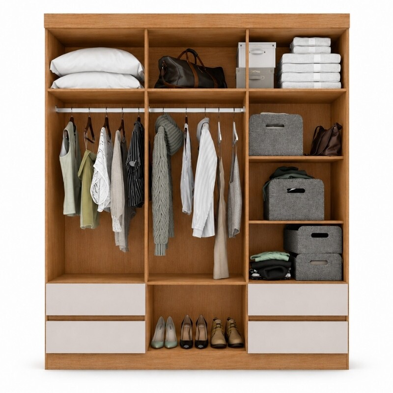 Guarda-roupa Zeus Amêndoa Clean/Off 6 Portas 4 Gavetas Larg. 1.77m - Móveis Lopas - Imagem 3