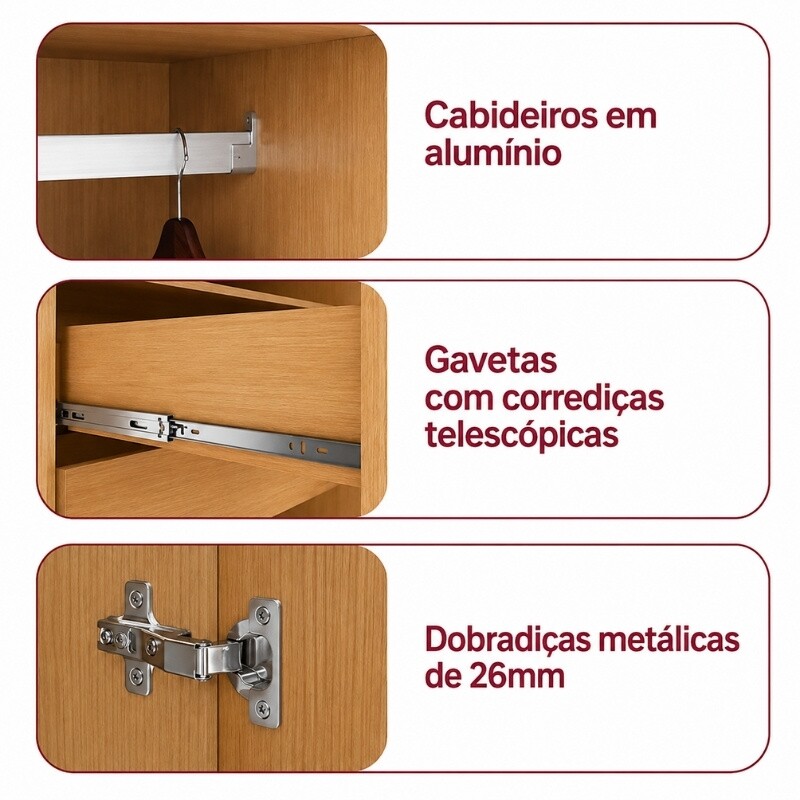 Guarda-roupa Zeus Amêndoa Clean/Off 6 Portas 4 Gavetas Larg. 1.77m - Móveis Lopas - Imagem 6