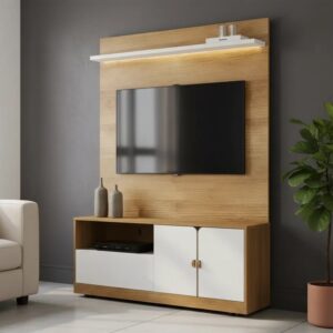 Home Theater Monza Cinamomo/Off White Larg. 1.30m para TV's até 55'' - Valdemóveis