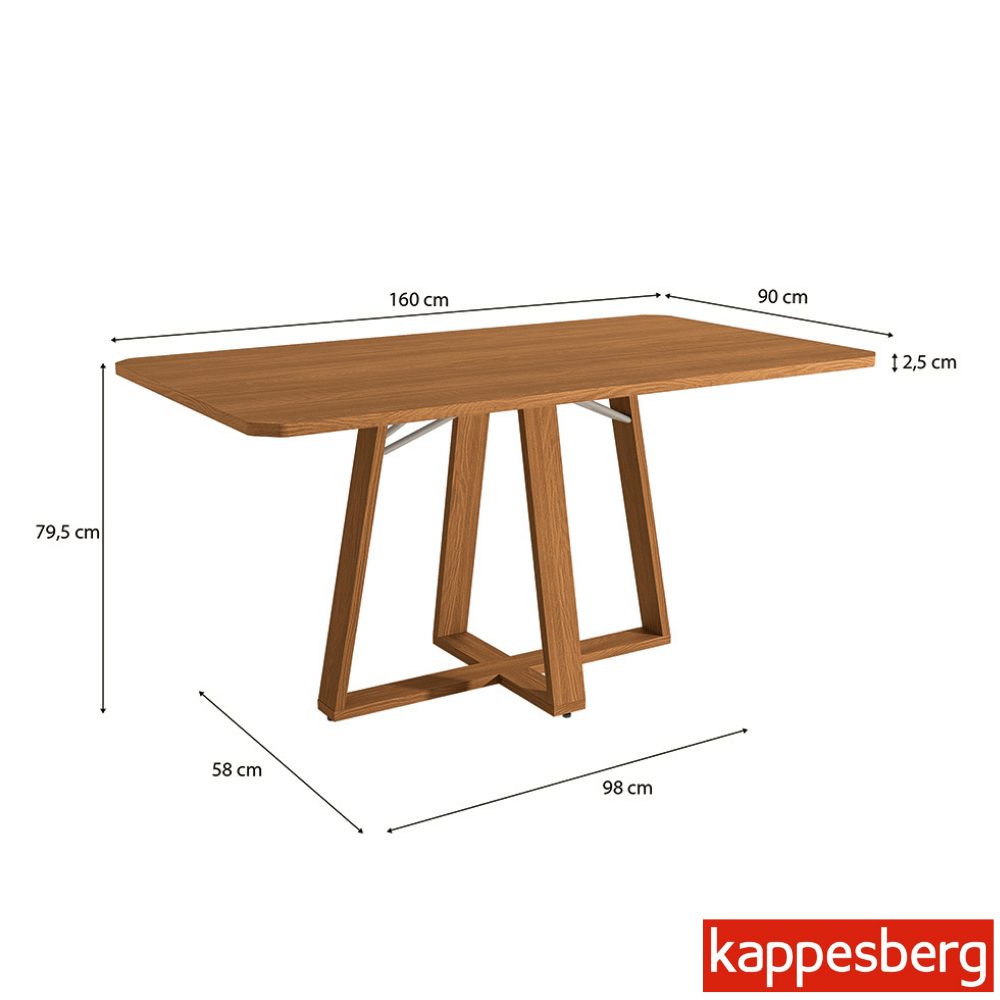Mesa de Jantar BA68 Tampo MDF Madeirado 160X80 Canela - Kappesberg - Imagem 3