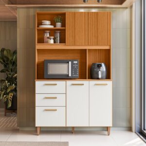 Kit Sicilia Médio 1.15m Freijó/Off C/Portas Ripada/Frersada - Poliman