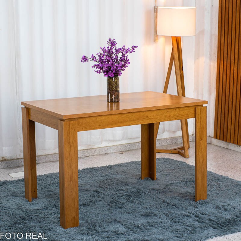 Mesa Athenas 120x80 Amêndoa Clean Tampo Maciço - Móveis Lopas + 4 Cad. Isabela Linho Bege Madeira Maciça Entregue Montada - KM Decor - Imagem 8