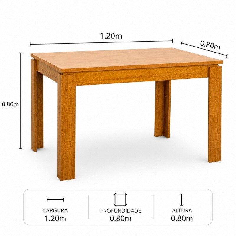 Mesa Athenas 120x80 Amêndoa Clean Tampo Maciço - Móveis Lopas + 4 Cad. Isabela Linho Bege Madeira Maciça Entregue Montada - KM Decor - Imagem 10