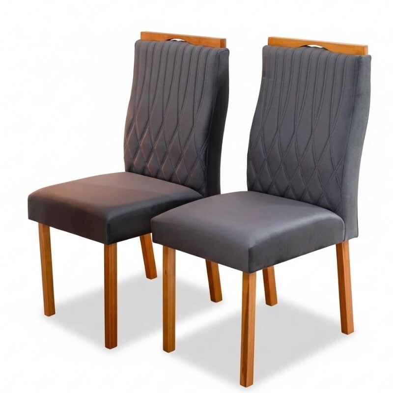 Mesa Athenas 120x80 Amêndoa Clean Tampo Maciço - Móveis Lopas + 4 Cad. Gênova Veludo Cinza 507 Madeira Entregue Montada - Art Assentos - Imagem 6