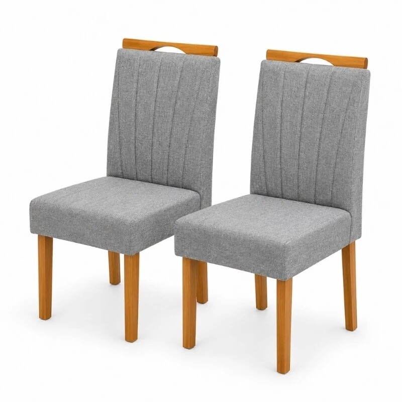 Mesa Athenas 120x80 Amêndoa Clean Tampo Maciço - Móveis Lopas + 4 Cad. Gabi Linho Cinza A Claro Madeira Maciça Entregue Montada - Bom Lar - Imagem 8