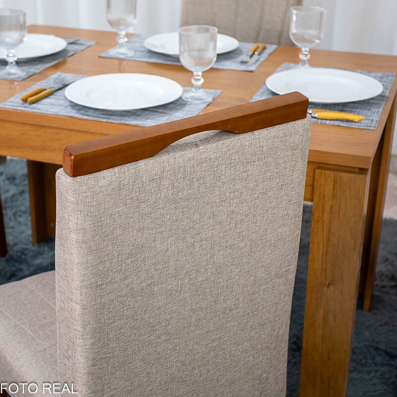 Mesa Athenas 120x80 Amêndoa Clean Tampo Maciço - Móveis Lopas + 4 Cad. Isabela Linho Bege Madeira Maciça Entregue Montada - KM Decor - Imagem 6