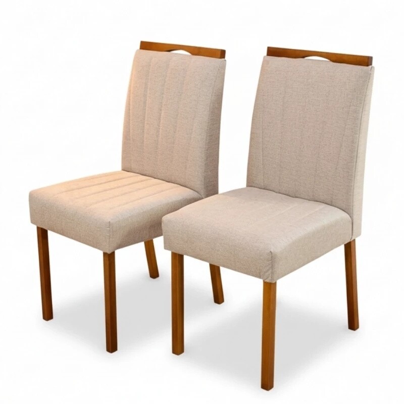 Mesa Athenas 120x80 Amêndoa Clean Tampo Maciço - Móveis Lopas + 4 Cad. Isabela Linho Bege Madeira Maciça Entregue Montada - KM Decor - Imagem 7