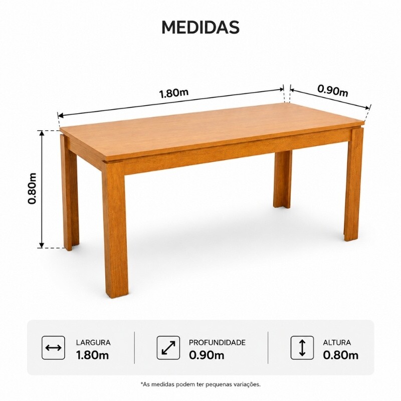 Mesa Athenas 180x90 Amêndoa Clean Tampo Maciço - Móveis Lopas + 6 Cad. Lisboa Veludo Bege 512 Madeira Entregue Montada - Art Assento - Imagem 9