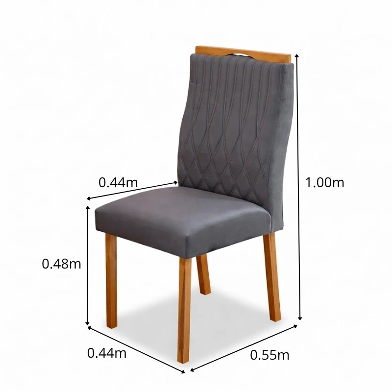 Mesa Athenas 180x90 Amêndoa Clean Tampo Maciço - Móveis Lopas + 6 Cad. Gênova Veludo Cinza 507 Madeira Entregue Montada - Art Assentos - Imagem 9