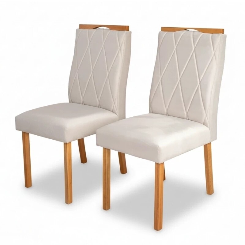 Mesa Athenas 180x90 Amêndoa Clean Tampo Maciço - Móveis Lopas + 6 Cad. Lisboa Veludo Bege 512 Madeira Entregue Montada - Art Assento - Imagem 8