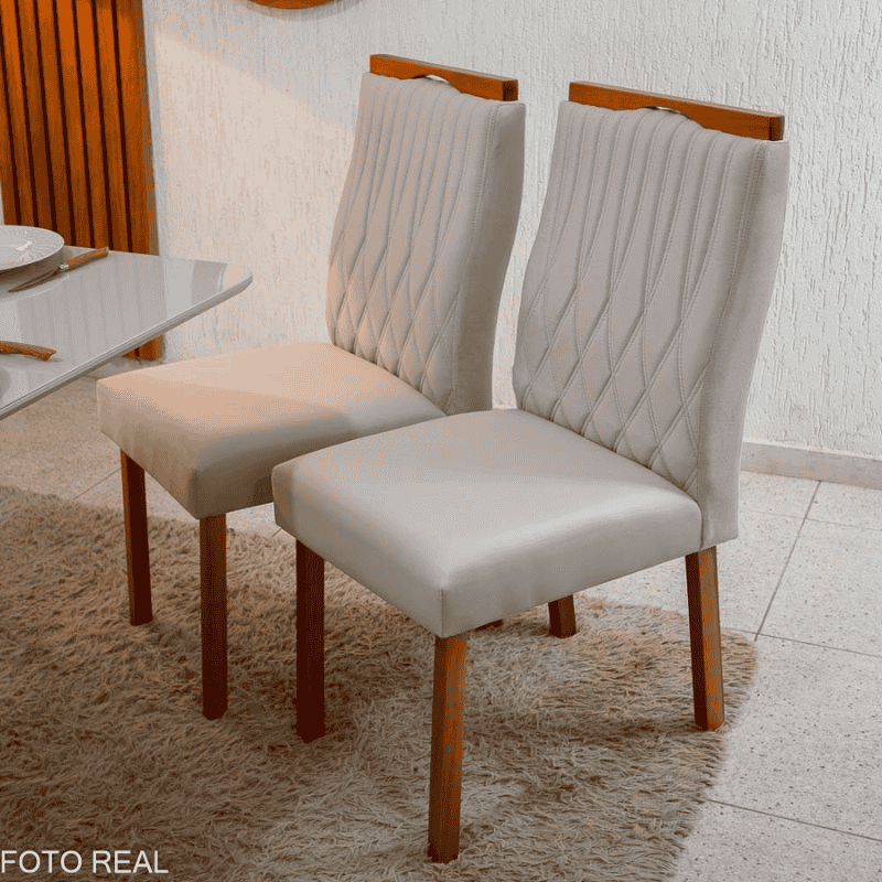 Mesa Bali 120×80 Vidro Off/Base Madeira - Minas Plac + 4 Cad. Gênova Veludo Bege 512 Madeira Art Assento - Entregue Montada - Imagem 5