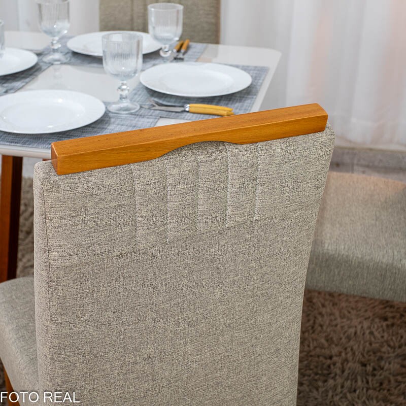 Mesa de Jantar Bali 90×90 Vidro Off/Base Madeira + 4 Cad. Atlanta Linho Bege Cru Madeira Minas Plac - Entregue Montada - Imagem 5